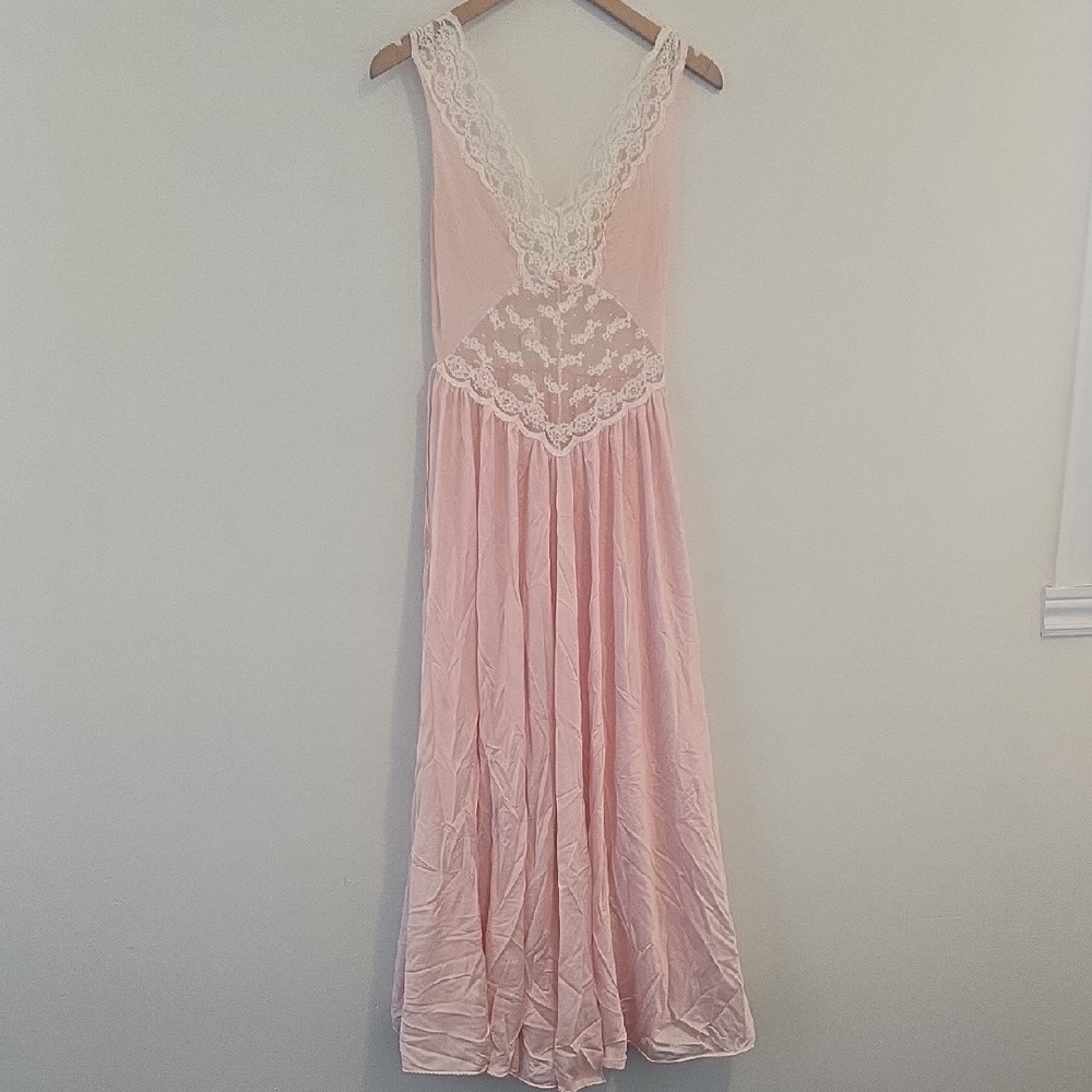 Vintage Soft Pink Lace Trim Maxi Slip Dress